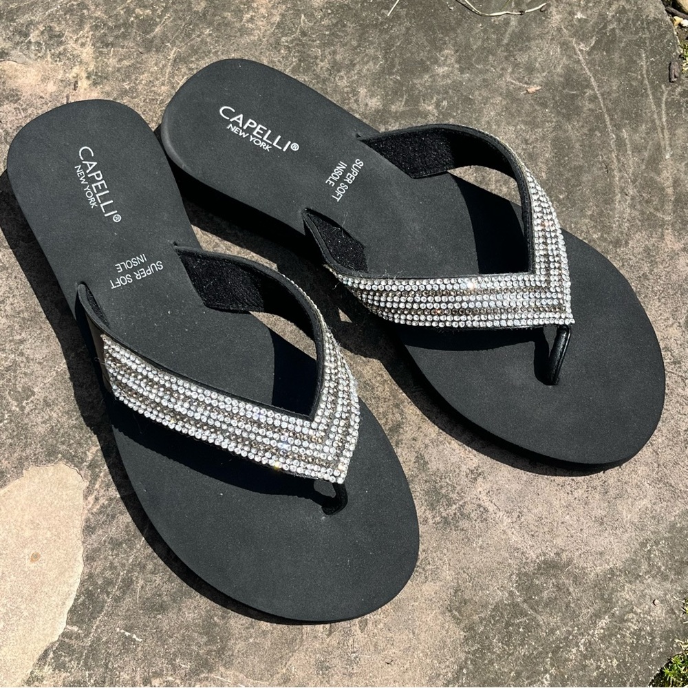 Capelli Black Sandals with Silver and gold crystals